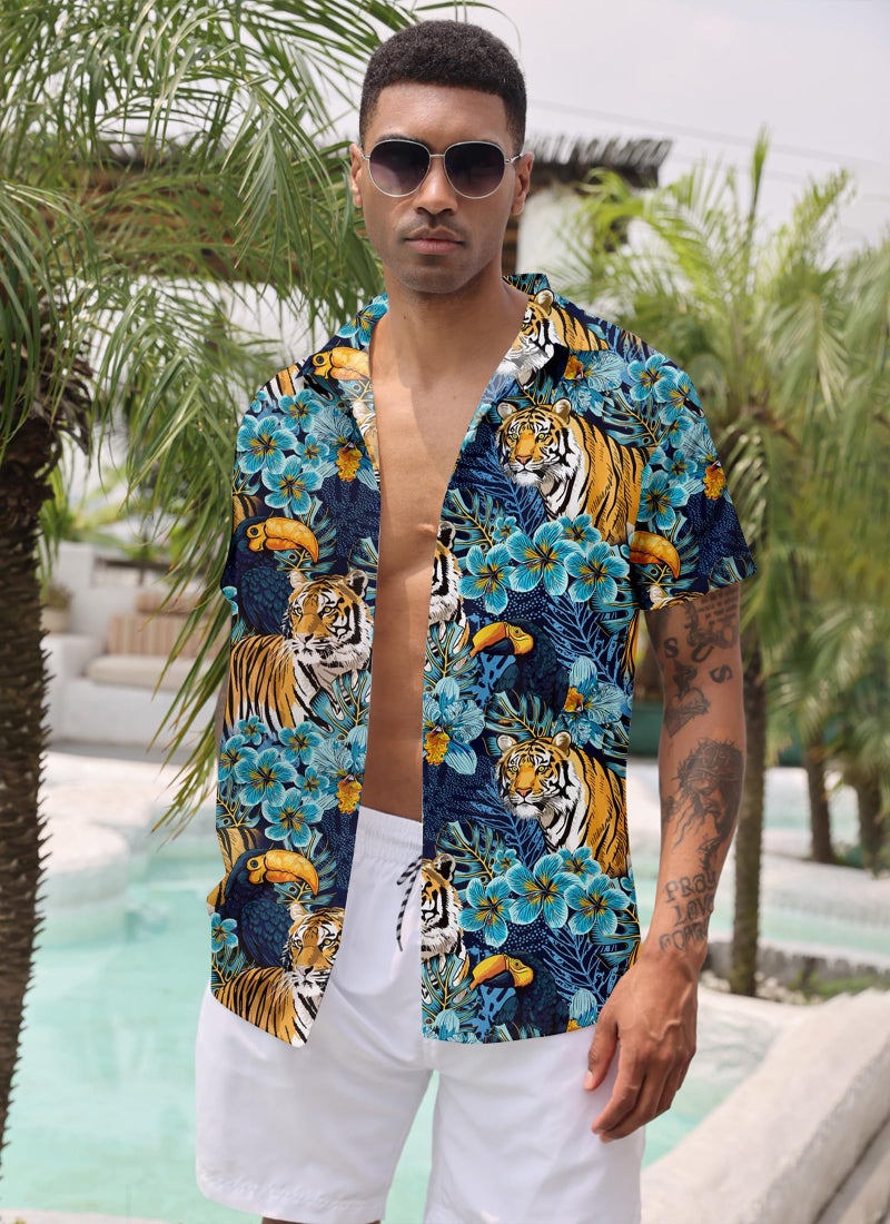 ALISISTER Tiger Shirt for Men Hawaiian Jungle Funny Button Down Short Sleeve Novelty Summer Dress Shirts - Image 2